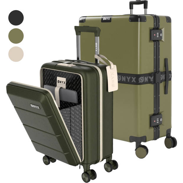 ONYX 2-delige Kofferset - Handbagage met voorvak en Check-in koffer - 35L/100 L - TSA slot - Trolley - Groen