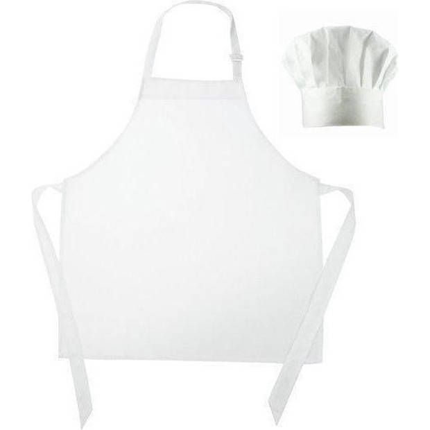 Benza Schort Keukenschort voor Kinderen Neutraal, Blanco - Wit (50 x 60 cm) incl. Koksmuts