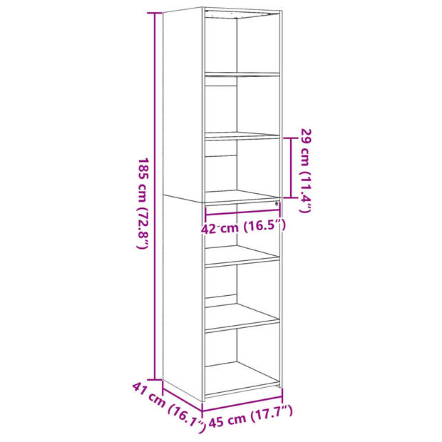 vidaXL Hoge kast 45x41x185 cm bewerkt hout zwart