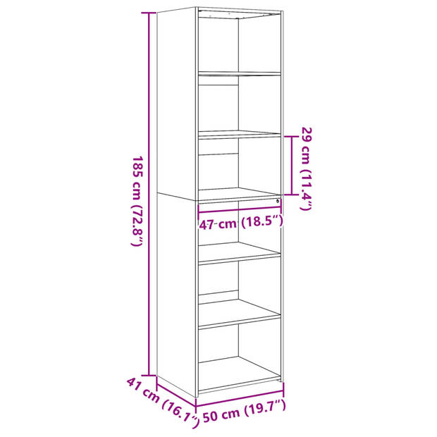 vidaXL Hoge kast 50x41x185 cm bewerkt hout zwart