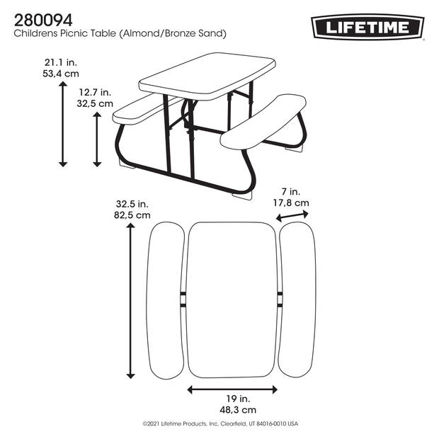 Lifetime Picknicktafel Kinderen Opvouwbaar - Kindertafel Crème