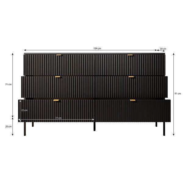 Meubella Ladekast Navil 2 - Zwart - 154 cm