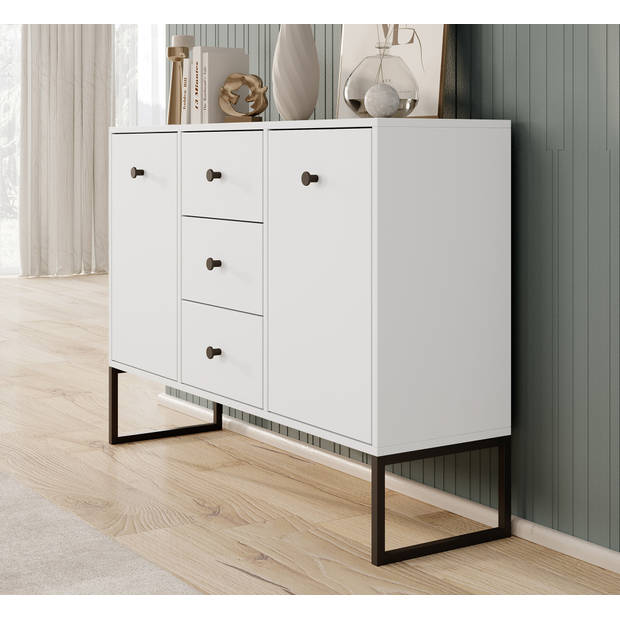 Meubella Dressoir Lyndall - Wit - 115 cm - Met deuren