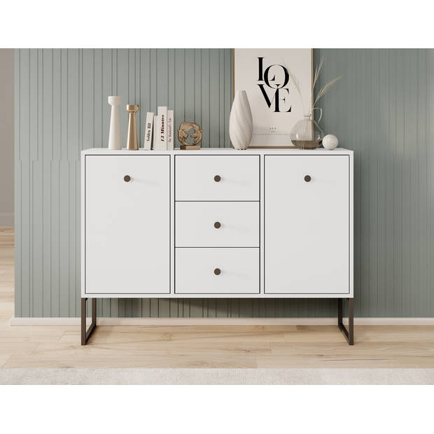 Meubella Dressoir Lyndall - Wit - 115 cm - Met deuren