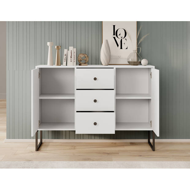 Meubella Dressoir Lyndall - Wit - 115 cm - Met deuren