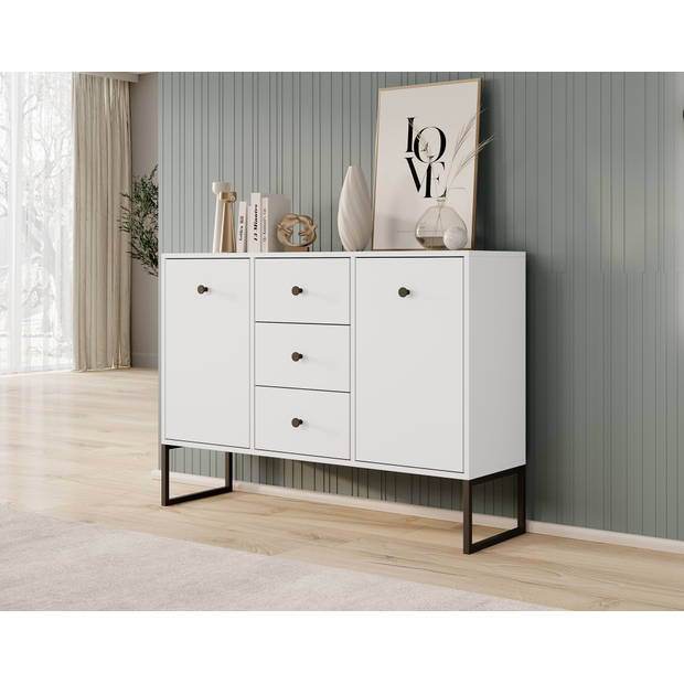 Meubella Dressoir Lyndall - Wit - 115 cm - Met deuren