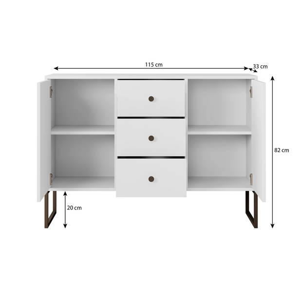 Meubella Dressoir Lyndall - Wit - 115 cm - Met deuren