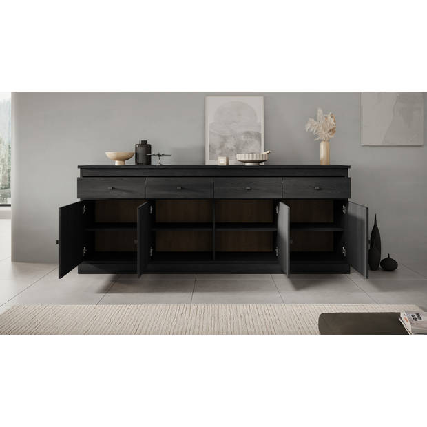 Meubella Dressoir Vince - Zwart eiken - 225 cm