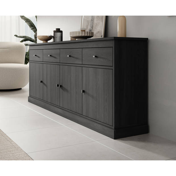 Meubella Dressoir Vince - Zwart eiken - 225 cm