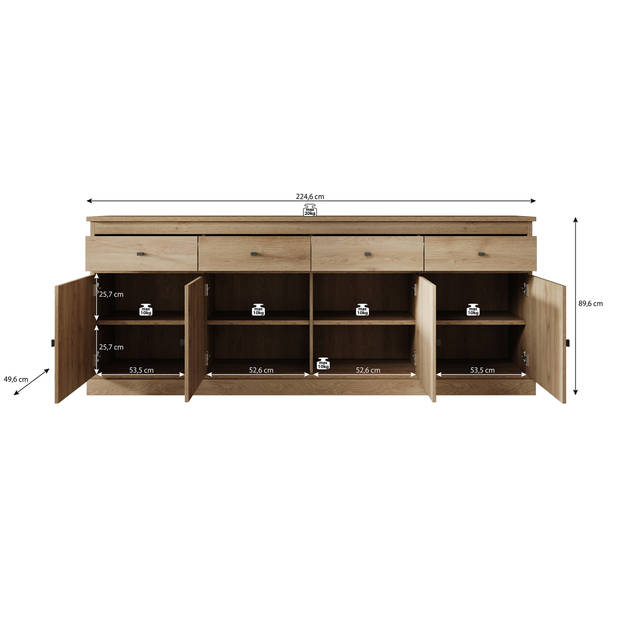 Meubella Dressoir Vince - Zwart eiken - 225 cm