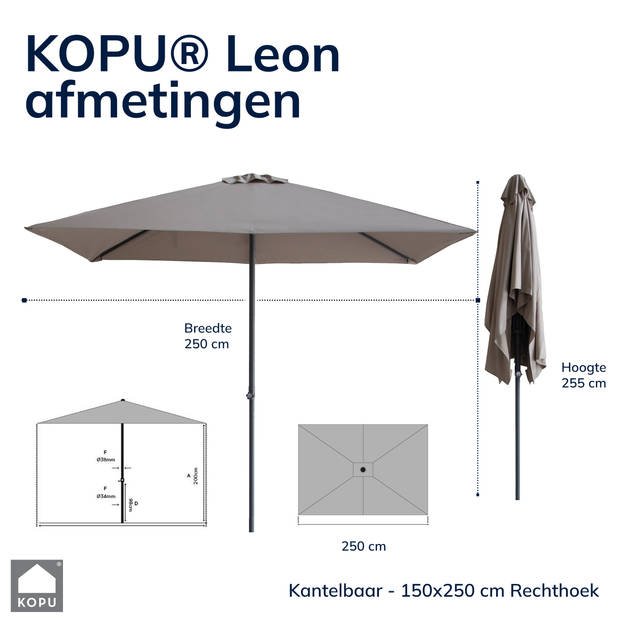 Kopu® Leon Parasol Rechthoek 150x250 cm - met Hoes en Voet - Taupe