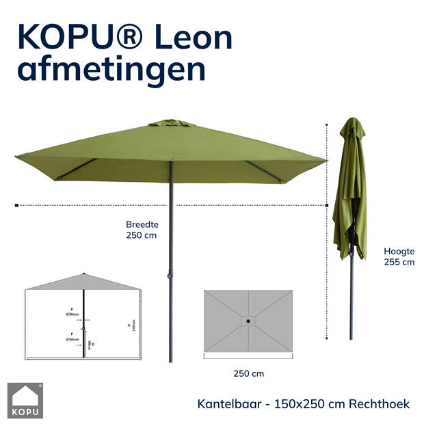Kopu® Leon Parasol Rechthoek 150x250cm met Hoes en Voet - Balkonparasol Olijf