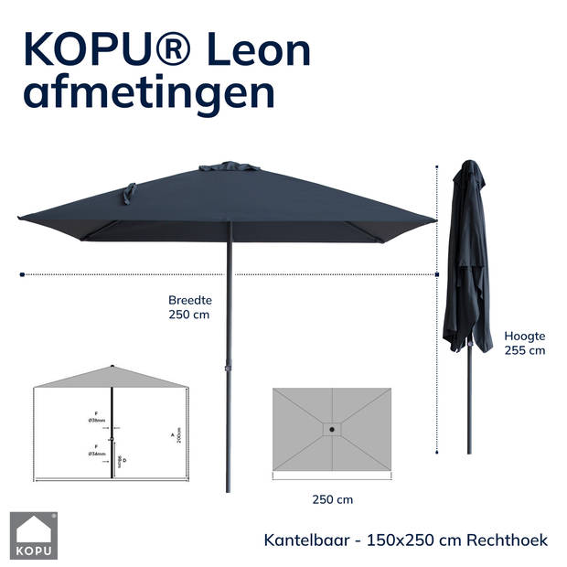 Kopu® Leon Parasol Rechthoek 150x250 cm - met Hoes en Voet - Grijs