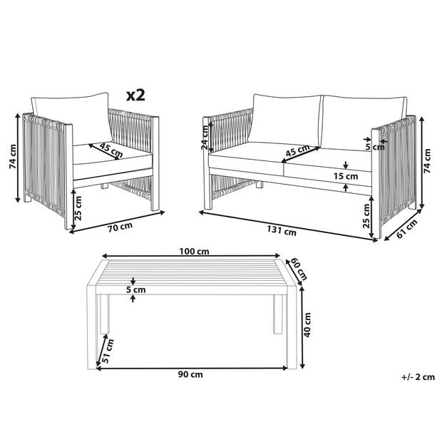 Beliani ANTRIA - Loungeset-Lichte houtkleur-Acaciahout