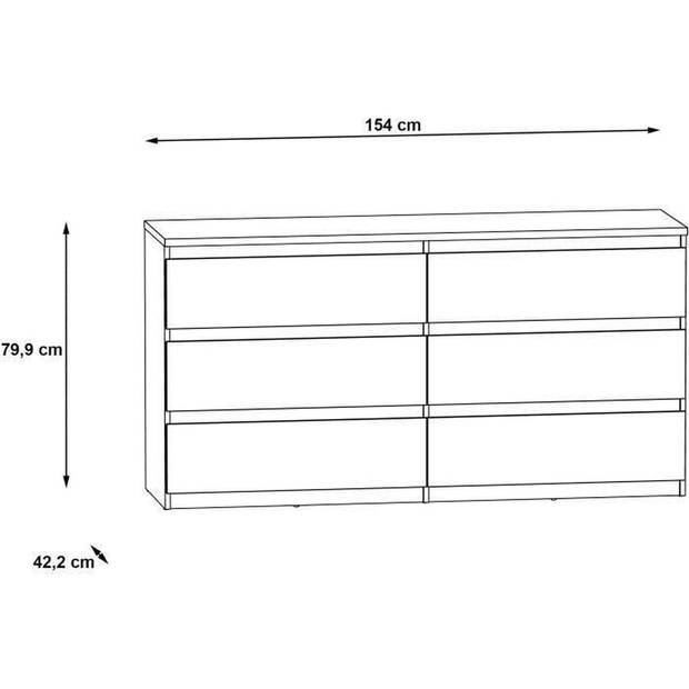 Chelsea 6 -Drawer Lades - White Color/Light Beton - L 154 X D 42,2 X H 79,9 cm