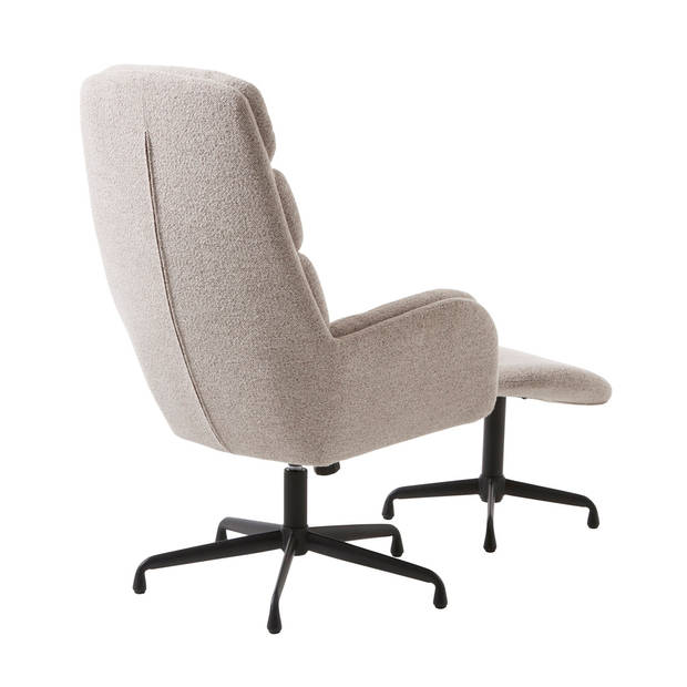 Giga Living - Fauteuil Bouclé Taupe/Zwart - Voetenbank - 70x77x110cm - Sifton