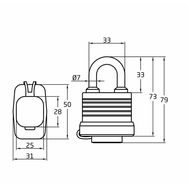 Amig Hangslot met 2 sleutels - D70 mm - voor outdoor gebruik - weersbestendig - gelamineerd - Hangsloten