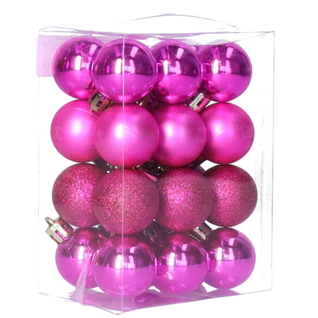 Christmas Decoration kerstballen - 24x st - 3 cm - fuchsia roze - Kerstbal