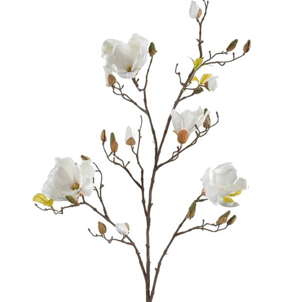 Emerald Kunstbloem Magnolia tak - 105 cm - wit/creme - Kunst zijdebloemen - Kunstbloemen