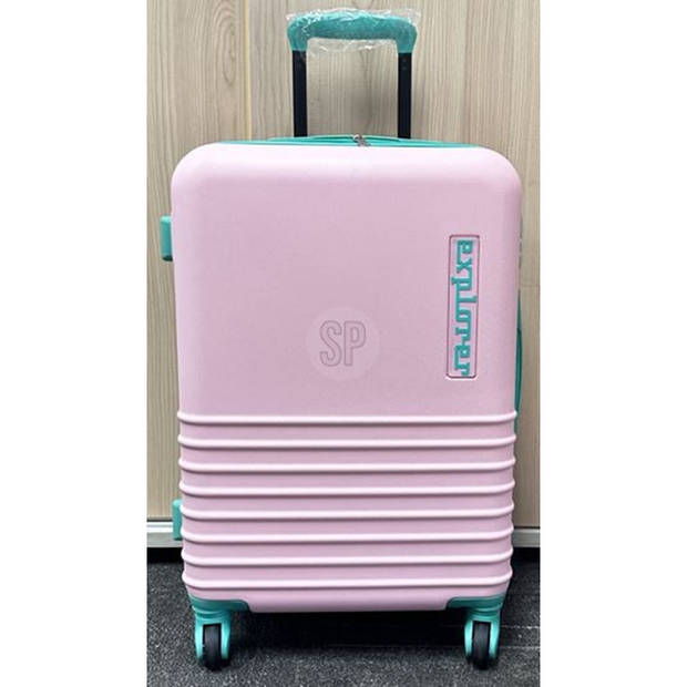 Cabine handbagage reis trolley koffer - zwenkwielen - 34 x 22 x 52 cm - 30 liter - roze/mint - Handbagage koffers