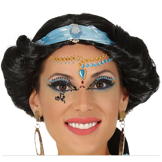 Fiestas Guirca Carnaval verkleed Gezicht stickers - Egyptische/Oosterse prinses - plakdiamantjes - schmink stickers - Sc