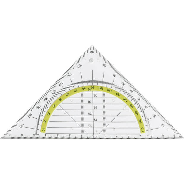 Geodriehoek Triangle met liniaal en gradenboog - 3x stuks - kunststof - 14 x 9 cm - wiskunde/school - Geodriehoeken