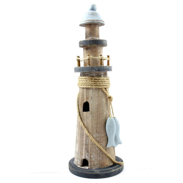 Maritieme decoraties beeldje van een Vuurtoren - Hout - 11 x 30 cm - houtskleur - Beeldjes