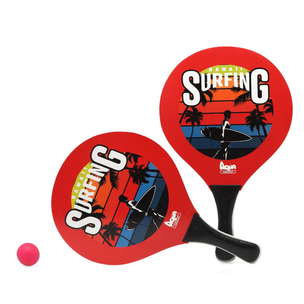 Beachball set Surfing - hout - rood - strand tennis speelset - kinderen/volwassenen - Beachballsets