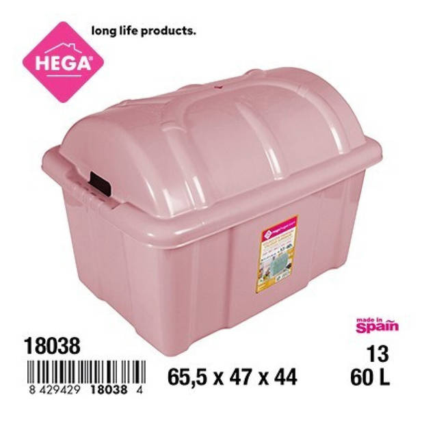 Hega Hogar grote speelgoed schatkist - 65 x 47 x 44 cm - 60 liter - kunststof - met deksel - roze - Opbergkisten