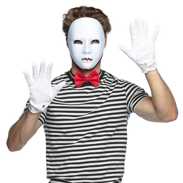 Boland Verkleed oogmasker Mime - wit - volwassenen - mime/themafeest - Verkleedmaskers