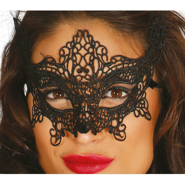 Fiestas Guirca Verkleed oogmasker - zwart kant - volwassenen - Halloween/gemaskerd bal - burlesque - Verkleedmaskers