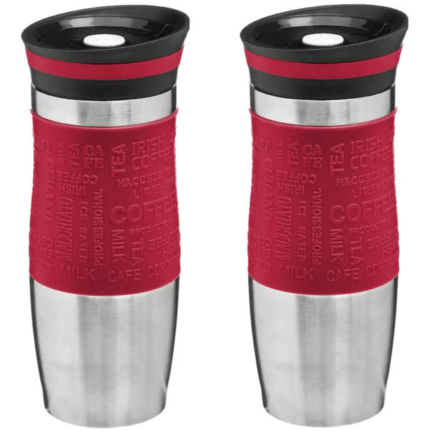 2x stuks Thermosbeker/isolatie/warmhoud - Koffiebeker - rood - 350 ml - Thermosbeker