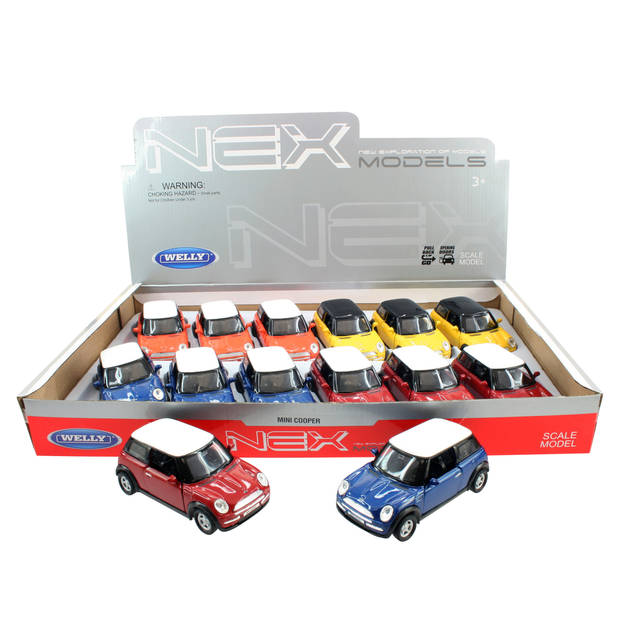 Welly Speelgoed Mini Cooper auto - blauw - die-cast metaal - 11 cm - Model two colours - Speelgoed auto's
