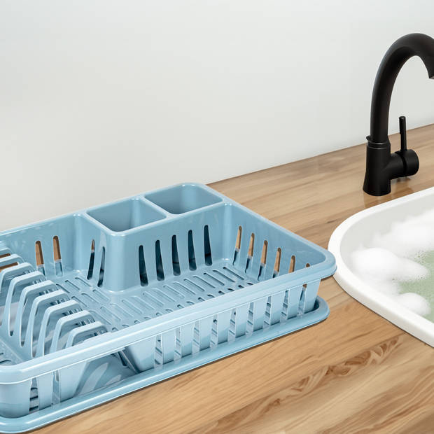 Plasticforte Afwas afdruiprek met lekbak - ijsblauw - kunststof - 45 x 30 x 8 cm - Afdruiprekken