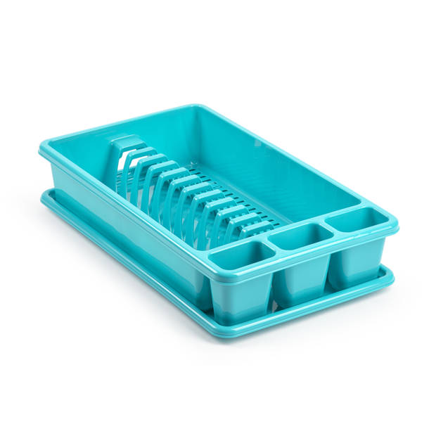 Plasticforte Afwas afdruiprek met lekbak - turquoise blauw - kunststof - 45 x 26 x 9 cm - Afdruiprekken