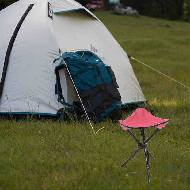 Redcliffs Opvouwbaar krukje - 4x - driepoot - camping/outdoor - rood - D34 x H40 cm - Campingkrukjes