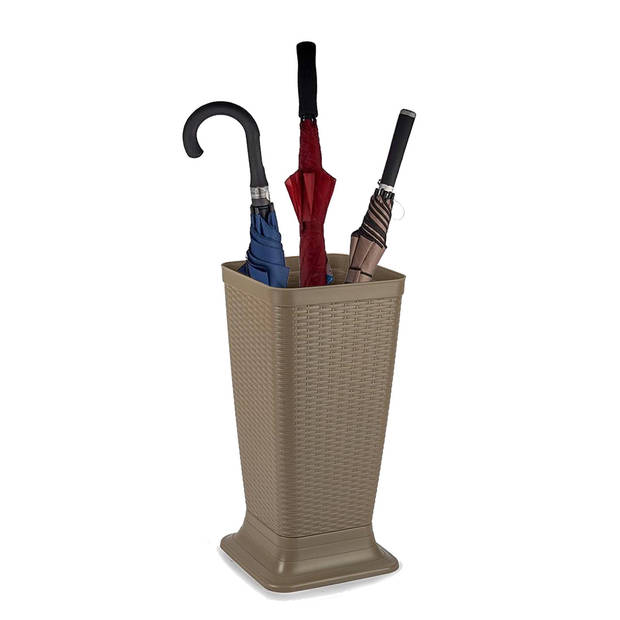 Plasticforte Paraplubak/parapluhouder - beige - rotan gevlochten kunststof - D26 x H52 cm - Paraplubakken