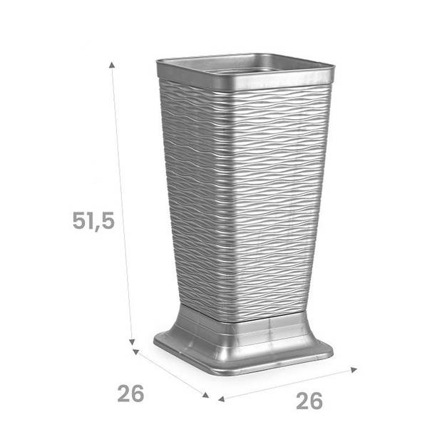 Plasticforte Paraplubak/parapluhouder Waves - zilvergrijs - glad kunststof - D26 x H52 cm - hoge voet - Paraplubakken