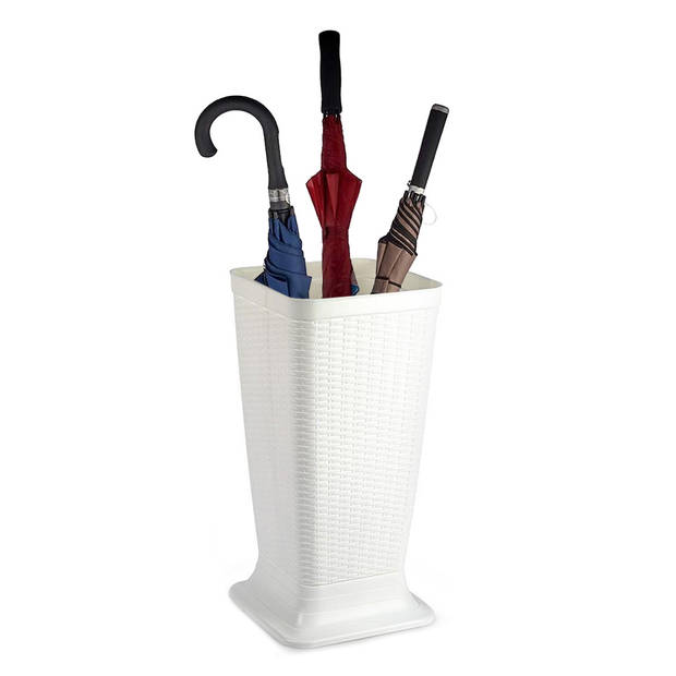 Plasticforte Paraplubak/parapluhouder - ivoor wit - rotan gevlochten kunststof - D26 x H52 cm - Paraplubakken