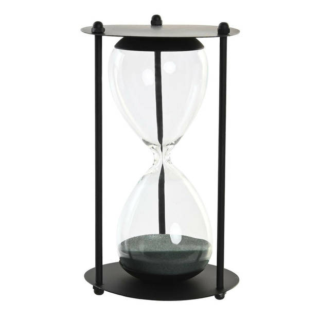 Zandloper cilinder Timer - decoratie of tijdsmeting - 1,5 minuten - zwart - D10,5 x H18,5 cm cm - glas - Zandlopers