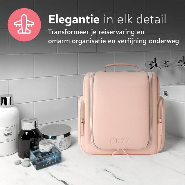 ONYX Toilettas Roze - Make Up Tasje - Cosmetica Organizer - Make-Up Spiegel - Hangbaar - Dames en Heren - Maat: L