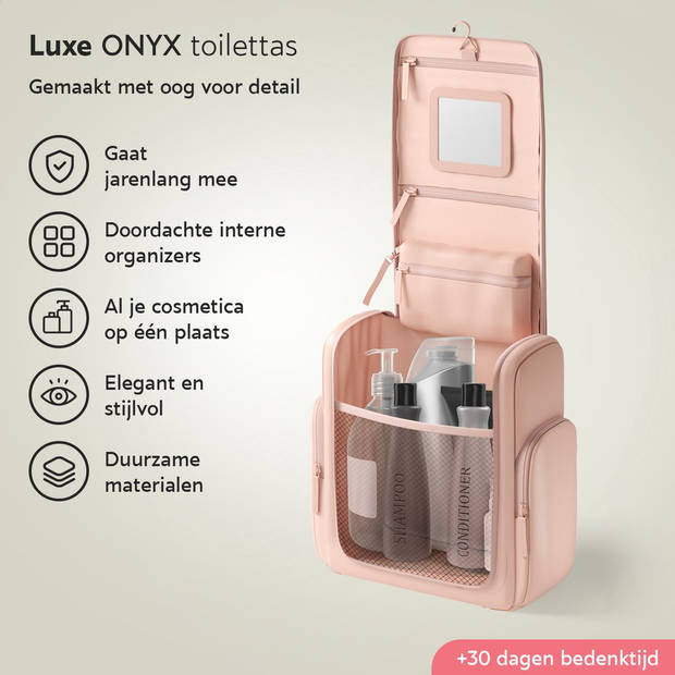 ONYX Toilettas Roze - Make Up Tasje - Cosmetica Organizer - Make-Up Spiegel - Hangbaar - Dames en Heren - Maat: L