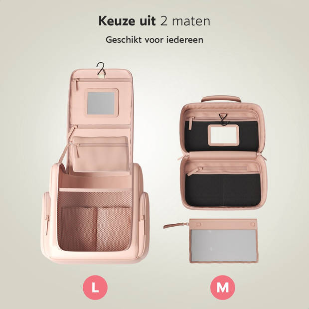 ONYX Toilettas Roze - Make Up Tasje - Cosmetica Organizer - Make-Up Spiegel - Hangbaar - Dames en Heren - Maat: L