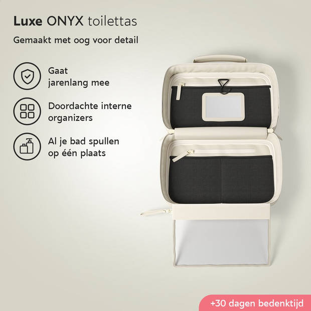 ONYX Toilettas Beige - Make Up Tasje - Cosmetica Organizer - Make-Up Spiegel - Hangbaar - Dames en Heren - Maat: M