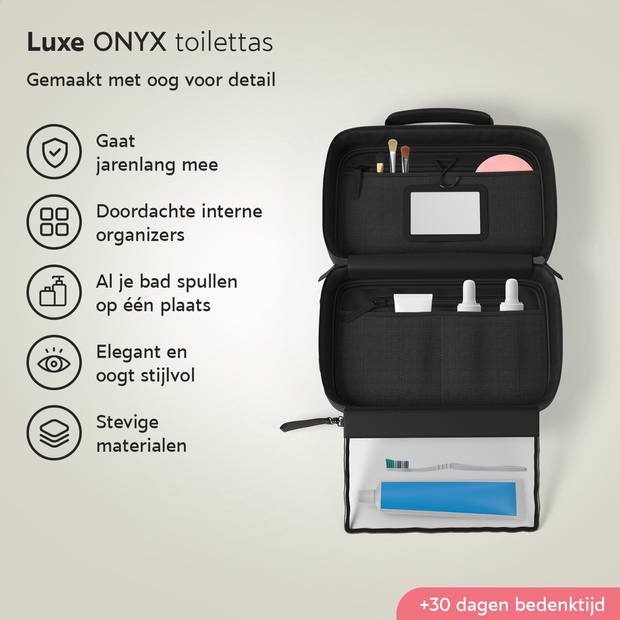 ONYX Toilettas Zwart - Make Up Tasje - Cosmetica Organizer - Make-Up Spiegel - Hangbaar - Dames en Heren - Maat: M