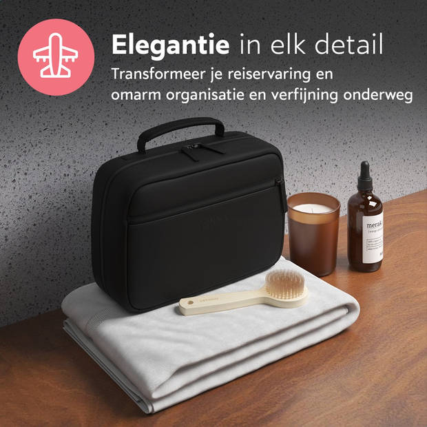 ONYX Toilettas Zwart - Make Up Tasje - Cosmetica Organizer - Make-Up Spiegel - Hangbaar - Dames en Heren - Maat: M