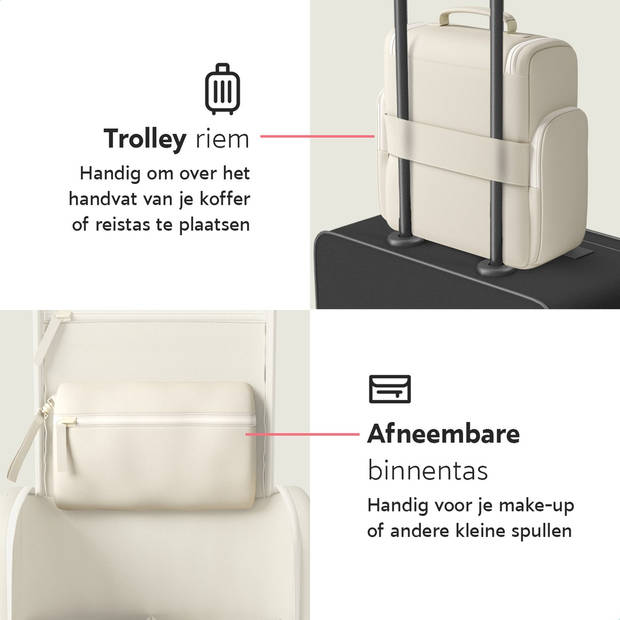 ONYX Toilettas Beige - Make Up Tasje - Cosmetica Organizer - Make-Up Spiegel - Hangbaar - Dames en Heren - Maat: L