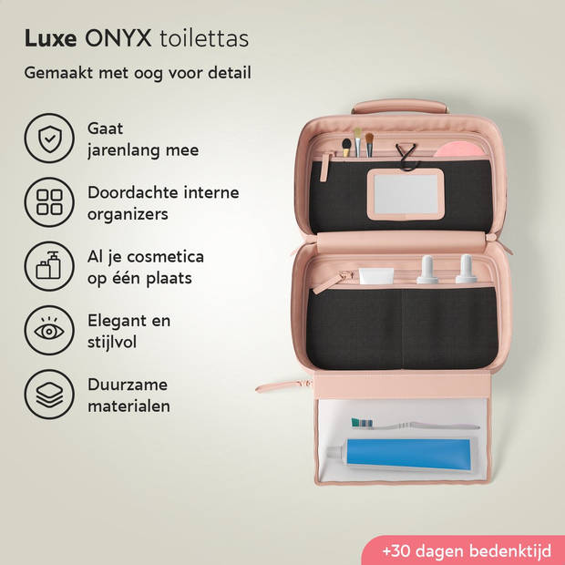 ONYX Toilettas Roze - Make Up Tasje - Cosmetica Organizer - Make-Up Spiegel - Hangbaar - Dames en Heren - Maat: M