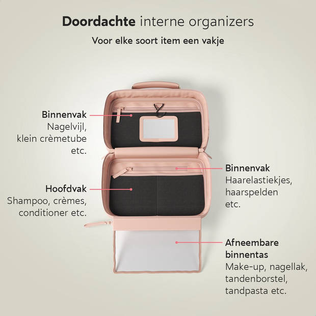 ONYX Toilettas Roze - Make Up Tasje - Cosmetica Organizer - Make-Up Spiegel - Hangbaar - Dames en Heren - Maat: M