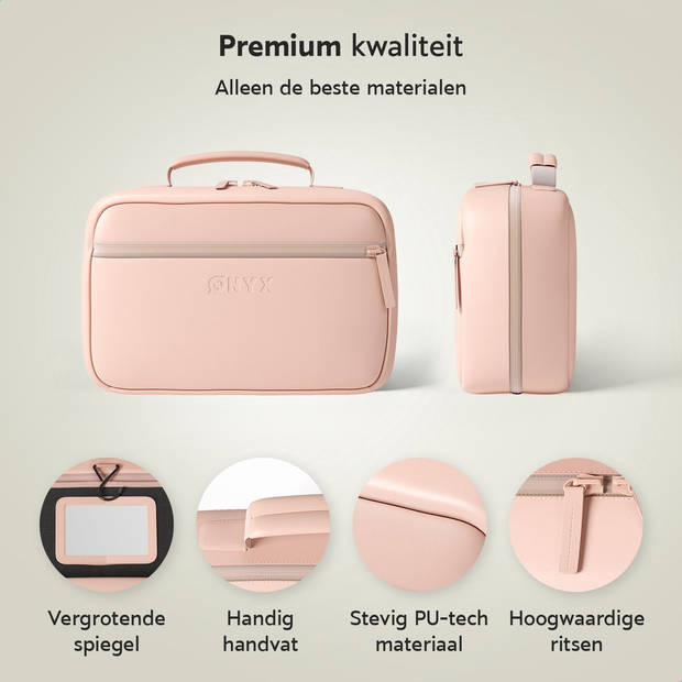 ONYX Toilettas Roze - Make Up Tasje - Cosmetica Organizer - Make-Up Spiegel - Hangbaar - Dames en Heren - Maat: M